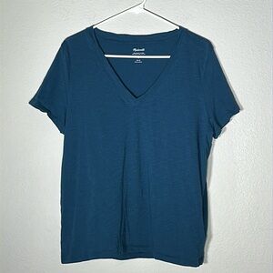 Madewell Teal Whisper Cotton V-Neck Short Sleeve Tee Top Style MB722